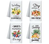 CUTHOLLOW 4Pcs Fruits and Happiness Kitchen Towels Cute Tea Towels