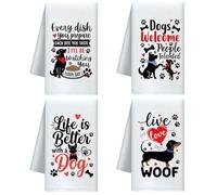 CUTHOLLOW 4PCS Funny Words and Dogs Tea Towels, 60x40cm Soft & Absorbent Microfiber Dish Towel for Kitchen Tea Coffee Bar, Best Gift for Mother's Day Housewarming Birthday