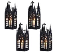 CUTHOLLOW 4PCS Gothic Wall Candle Sconces, Black Metal Cathedral Decor | 11.46-Inch Tall Cathedral-Inspired Castle Design with Cutout Details, Includes Mounting Hardware for Gothic Home Decor