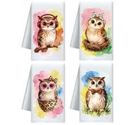CUTHOLLOW 4Pcs Owls Kitchen Towels Cute Tea Towels