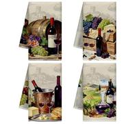 CUTHOLLOW 4PCS Red Wine and Grapes Pattern Tea Towels, 66x45cm Soft & Absorbent Microfiber Dish Towel for Kitchen Tea Coffee Bar, Best Gift for Mother's Day Housewarming Birthday