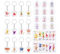 CUTHOLLOW 60 Sets Thank you Bulk Gift, Acrylic Keychain with Positive Inspirational Cards, Fruit Pattern and Organza Drawstring Bags, Gifts for Coworkers Team Staff Teacher Colleagues Volunteer
