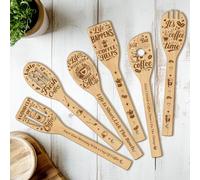 CUTHOLLOW 6PCS Coffee Words and Beans Wooden Kitchen Cooking Utensil Set