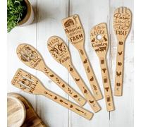 CUTHOLLOW 6PCS Farm Animal Wooden Kitchen Cooking Utensil Set