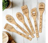 CUTHOLLOW 6PCS Happy Birthday Wooden Kitchen Cooking Utensil Set, Non Toxic Wooden Spoon Set for Cooking, Best Mother's Day Housewarming Christmas Birthday Gift for Women Mother