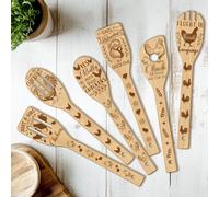 CUTHOLLOW 6PCS Humorous Rooster Words Wooden Kitchen Cooking Utensil Set
