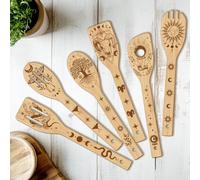 CUTHOLLOW 6PCS Magic Element Wooden Kitchen Cooking Utensil Set, Non Toxic Bamboo Wood Spoon Set for Cooking, Best Housewarming Birthday Thanksgiving for Women Mother