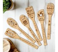 CUTHOLLOW 6PCS Magic Kitchen Wooden Kitchen Cooking Utensil Set, Non Toxic Wooden Spoon Set for Cooking, Best Mother's Day Housewarming Christmas Birthday Gift for Women Mother