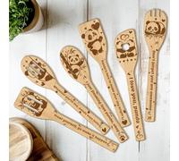 CUTHOLLOW 6PCS Pandas and Bamboo Wooden Kitchen Cooking Utensil Set