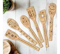 CUTHOLLOW 6PCS Sunflower Wooden Kitchen Cooking Utensil Set, Non Toxic Wooden Spoon Set for Cooking, Best Mother's Day Housewarming Christmas Birthday Gift for Women Mother