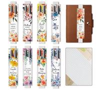 CUTHOLLOW 8 PCS Adjustable Elastic Band Leather Pen Holder, 7.9"x1.8" Motivational Word and Flower Universal Pen Loop Bag for Notebook, Planner, Journal, Pencil Sleeve Pouch for Office School Home