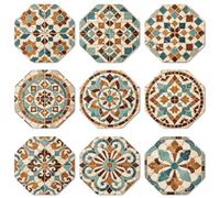 CUTHOLLOW 9-pack Retro Spanish Tile Style Coasters, 3.9"x3.9" Decorative Cork Coasters - Absorbent & Non-slip & Table Protect - Funky Colorful Coasters for Drinks, Party Table, Home Bar Decor, Gift