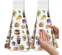 CUTHOLLOW Baking Desserts Cakes Tea Towels for Kitchen with Loop, Set of 2 - Soft & Super Absorbent Microfiber Decorative Hanging Dish & Hand Towel, Tea, Coffee Towel for Kitchen Bathroom Oven Handle
