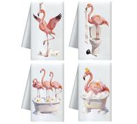 CUTHOLLOW Bath Flamingos Tea Towels Set of 4, 60x40cm Soft & Absorbent Microfiber Dish Towel for Kitchen Tea Coffee Bar, Best Gift for Mother's Day Housewarming Christmas Birthday