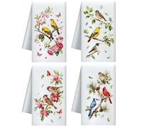 CUTHOLLOW Bird and Flower Decorative Kitchen Towels Set of 4, 60x40cm Soft Absorbent Microfiber Dish Towel for Tea Coffee Bar Home, Best Gift for Mother's Day Housewarming Birthday