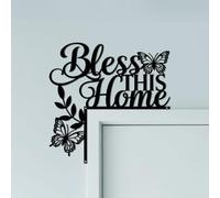 CUTHOLLOW Bless This Home Door Topper Sign Wall Art Decor, 25x25cm Metal Unique Hanging Above Door Frame Corner Accent for Home Living Room Front Door Hallway Bedroom Bathroom Entryway
