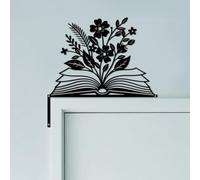 CUTHOLLOW Book & Wildflower Door Topper Sign Wall Art Decor, 9.8"x9.8" Double-sided Metal Unique Hanging Above Door Frame Corner Accent for Home Reading Room Front Door Hallway Bathroom Entryway