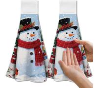 CUTHOLLOW Christmas Snowman Hanging Kitchen Towels with Loop, Set of 2 - Soft & Super Absorbent Microfiber Decorative Hanging Dish & Hand Towel, Tea, Coffee Towel for Kitchen Bathroom Oven Handle