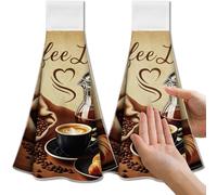 CUTHOLLOW Coffee Element Hanging Kitchen Towels with Loop, Set of 2 - Soft & Super Absorbent Microfiber Decorative Hanging Dish & Hand Towel, Tea, Coffee Towel for Kitchen Bathroom Oven Handle
