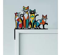 CUTHOLLOW Colorful Mid Century Cats Metal Door Frame Decoration - 9.8"x9.8" Adorable Double-Sided Cats Theme Door Topper Window Corner Wall Art Decor for Home Bathroom Bedroom Office