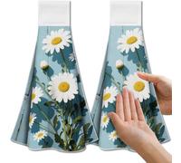 CUTHOLLOW Daisies Flowers Tea Towels for Kitchen with Loop, Set of 2 - Soft & Super Absorbent Microfiber Decorative Hanging Dish & Hand Towel, Tea, Coffee Towel for Kitchen Bathroom Oven Handle