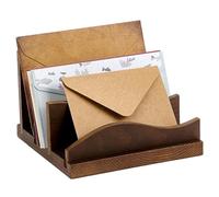 CUTHOLLOW Desk Mail Organizer Sorter, Wooden Mail Holder with 3-Slot Letter Tray for Envelopes, Bills, and Files, Countertop Desktop Organizer for Home Office (16L × 16W × 10.9H)