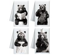 CUTHOLLOW Funny Bathroom Bear Decorative Kitchen Towels Set of 4, 60x40cm Soft Absorbent Microfiber Dish Towel for Tea Coffee Bar Home, Best Gift for Mother's Day Housewarming Christmas Birthday