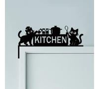 CUTHOLLOW Funny Kitchen Cat Door Topper Sign Wall Art Decor, 11.8"x5.9" Metal Unique Hanging Above Door Frame Corner Accent for Home Front Door Hallway Room Entryway
