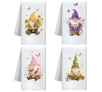 CUTHOLLOW Gnome and Flower Decorative Kitchen Towels Set of 4, 60x40cm Soft & Absorbent Microfiber Dish Towel for Tea Coffee Bar Home, Best Gift for Housewarming Christmas Thanksgiving Birthday