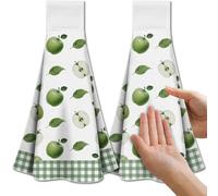 CUTHOLLOW Green Apples Tea Towels for Kitchen with Loop, Set of 2 - Soft & Super Absorbent Microfiber Decorative Hanging Dish & Hand Towel, Tea, Coffee Towel for Kitchen Bathroom Oven Handle