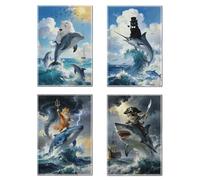 CUTHOLLOW Interesting Surfing Cat Decorative Kitchen Towels Set of 4, 17.71"x25.98" Soft&Absorbent Microfiber Dish Towel for Tea Coffee Bar Home, Gift for Housewarming Christmas Thanksgiving Birthday