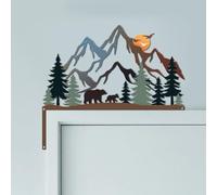 CUTHOLLOW Mountain Forest and Bear Metal Door Frame Decoration - 25x21.9cm Adorable Forest Theme Door Topper Window Corner Wall Art Decor for Home Bathroom Bedroom Office, Brown