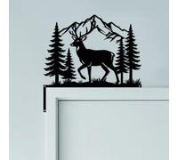 CUTHOLLOW Mountain Forest Deer Door Topper Sign Wall Art Decor, 25x25cm Metal Unique Hanging Above Door Frame Corner Accent for Home Living Room Front Door Hallway Bedroom Bathroom Entryway