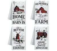CUTHOLLOW Retro Red Farmhouse Tea Towels Set of 4, 60x40cm Soft & Absorbent Microfiber Dish Towel for Kitchen Tea Coffee Bar,Best Gift for Mother's Day Housewarming Birthday