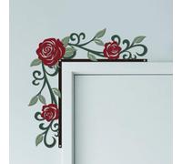 CUTHOLLOW Rose Vine Metal Door Frame Decoration - 25x25cm Adorable Double-sided Plant Theme Door Topper Window Corner Wall Art Decor for Home Bathroom Bedroom Office, Red