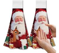 CUTHOLLOW Santa Claus Hanging Kitchen Towels with Loop, Set of 2 - Soft & Super Absorbent Microfiber Decorative Hanging Dish & Hand Towel, Tea, Coffee Towel for Kitchen Bathroom Oven Handle