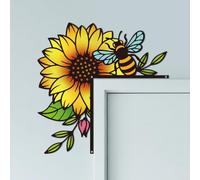 CUTHOLLOW Sunflower and Bee Metal Door Frame Decoration - 25x25cm Adorable Forest Theme Door Topper Window Corner Wall Art Decor for Home Bathroom Bedroom Office, Yellow