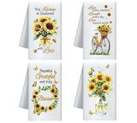 CUTHOLLOW Sunflower and Butterfly Decorative Kitchen Towels Set of 4, Soft Absorbent Microfiber Dish Towel for Kitchen Tea Coffee Bar Home, Best Gift for Mother's Day Housewarming Christmas Birthday