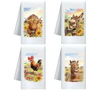 CUTHOLLOW Sunflowers and Farm Animals Tea Towels Set of 4, 60x40cm Soft & Absorbent Microfiber Dish Towel for Kitchen Tea Coffee Bar,Best Gift for Mother's Day Housewarming Birthday