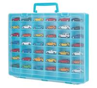 CUTHOLLOW Toy Car Storage Organizer Compatible with Hot Wheels Matchbox Cars - with 48 Compartments and Adjustable Dividers, Portable Mini Toy Model Cars Display Case Holder for Car Collection, Blue