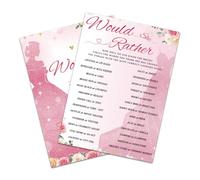 CUTHOLLOW Would She Rather Bridal Shower Game 5x7in - 50 PCS Fun Bridal Shower Game Cards, Pink Glitter Bride Prediction Party Game for Bachelorette Party, Wedding Shower, Engagement Celebration