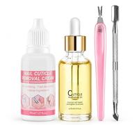 Cuticle Care Kit for Nails - Cuticle Oil with Dropper - Cuticle Remover Cream, Nail Pusher & U-Shaped Fork - Moisturising Nail Care for Dry Cuticles, Weak Rough Nails, Smooth Shiny Finish