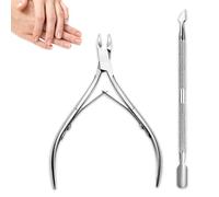 Cuticle Nippers Dual-Ended Cuticle Pusher Set, Stainless Steel Cuticle Remover Tool Professional Cuticle Trimmer for Mani-Pedi Home/Salon (Silver)