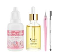 Cuticle Remover Kit - 30ml Cuticle Remover Cream and 15ml Cuticles Oil with Pusher and Fork - Orange Nourishing Nail Care Set for Dry Nail Edges and DIY Manicure