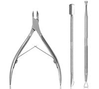 Cuticle Remover Tool Set with Cuticle Cutter and Cuticle Pusher, 3 in 1 Professional Cuticle Remover, Cuticle Scissors, Stainless Steel Nail Care Tool for Manicure and Pedicure