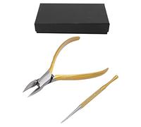 Cuticle Trimmer Nipper for Ingrown Toenail, Toe Nail Clipper with Angled Eagle Beak Tip, Stainless Steel Pedicure Tool Kit with Nail Picker and Storage Box for Hard Nails and Onych (Golden)