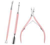 Cuticle Trimmer with Cuticle Pusher and Cutter - 3 PCS Pink Professional Pedicure Manicure Tools with Stainless Steel Dual End Pusher, Nail Scraper for Fingernails Toenails