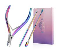 Cuticle Trimmer with Cuticle Pusher and Cutter,YINYIN Cuticle Remover Cutter Nipper Clippers Durable Pedicure Manicure Tools for Fingernails and Toenails(Rainbow)