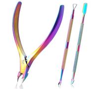 Cuticle Trimmer with Cuticle Pusher/Cuticle Fork/Nails Scraper & File, 3pcs Cuticle Cutter Remover, Upgraded Sharp Edge & Bulit-in Spring Manicure Set for Fingernails & Toenails