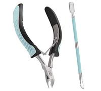 Cuticle Trimmer with Cuticle Pusher - Ivon Professional Non-Slip Stainless Steel Cuticle Cutter Nipper with Rubber Handle, Dead Skin Remover, Manicure Pedicure Tools for Fingernails and Toenails